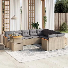 10 pcs conjunto de sofás p/ jardim com almofadões vime PE bege