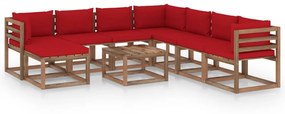 9 pcs conjunto lounge para jardim com almofadões vermelhos