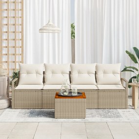 Conjunto de Sofá de Jardim de 5 Peças com Almofadas Bege de Rattan Pol