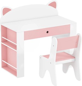 AIYAPLAY Mesa e Cadeira Infantil para Aprender e Desenhar, Branco e Rosa | Aosom Portugal