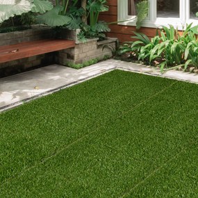 Conjunto de 10 placas quadradas de 30 x 30 cm Relva sintética artificial espessura «Conforto» de 3,5 cm, encaixáveis, verde