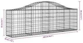 Cestos gabião arqueados 14pcs 200x30x60/80 cm ferro galvanizado