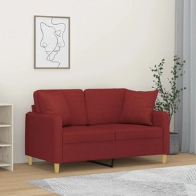 vidaXL Sofá 2 lug. c/ almofadas/almofadões 120cm tecido vermelho tinto