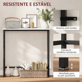 Mesa Consola Moderna Consola Estreita com Superfície com Efeito Mármore e Estrutura de Metal 75x24x76 cm Branco e Preto