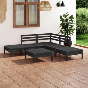 vidaXL 6 pcs conjunto lounge de jardim pinho maciço preto