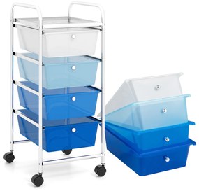 Carrinho de armazenamento móvel com 4 gavetas, rodas, carrinho auxiliar, organizador para casa de banho, escritório, 37 x 32 x 76 cm Prateado e Azul