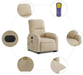 Poltrona de massagens elétrica elevatória microfibra cor creme