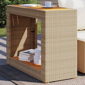 vidaXL Mesa apoio jardim c/ tampo madeira 100x40x75 cm vime PE bege