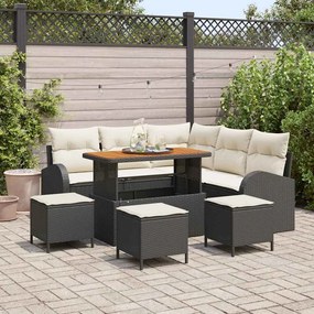 Conjunto de Sofás de Jardim vidaXL 9 Peças com Almofadas Preto Rattan Sintético Acácia