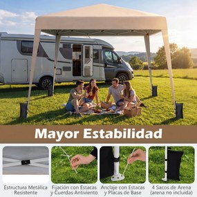 Tenda Dobrável para Exterior, 300 x 300 x 247-267 cm, Altura Regulável com 4 sacos pesos, Bege