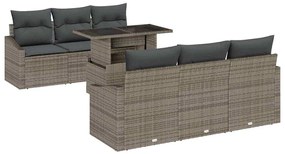 Conjunto de Sofá de Jardim de 7 Peças com Almofadas Cinza Polirattan