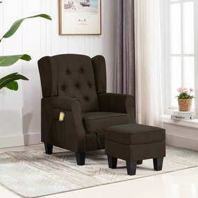 320166 vidaXL Poltrona de massagens com apoio de pés tecido castanho-escuro