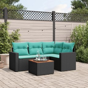 vidaXL 5 pcs conjunto de sofás p/ jardim c/ almofadões vime PE preto