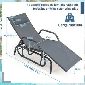 Espreguiçadeira de jardim com baloiço, braços e travesseiro cadeira de balanço encosto ajustável estrutura de metal para piscina de praia 177 x 70 x 1