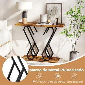 Mesa Consola 100 x 30 x 79 cm com Estrutura de Metal Mesa para o Corredor Mesa Auxiliar Castanha