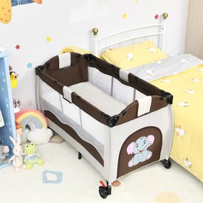 Berço bebés 3 em 1 com muda de roupa Centro de actividades dobrável e portátil Colchão Brinquedos para bebé  125 x 66 x 84 cm Castanho
