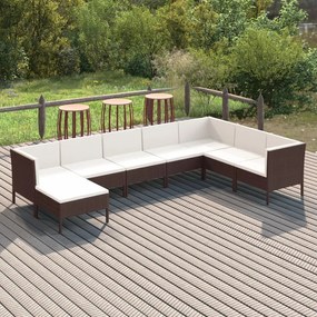 8 pcs conjunto lounge jardim c/ almofadões vime PE castanho