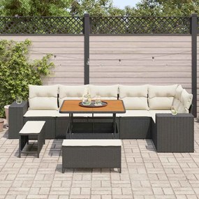 Conjunto de Sofá de Jardim de 9 Peças com Almofadas Preto Rattan Sinté