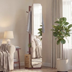 Espelho giratório 3 em 1 com cabideiro, estantes e ganchos – organizador para quarto – 39,5 x 166,5 cm – Castanho