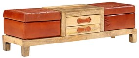 vidaXL Banco arrumação madeira mangueira e couro genuíno 120x36x36 cm