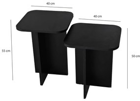 Conjunto de Mesas de Apoio Blues – Preto – 40x50x40 cm &amp; 40x55x40 cm