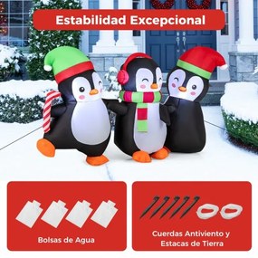 Conjunto de 3 pinguins insufláveis de Natal com iluminação LED Ventilador para pátio, relva, jardim 170 x 56 x 98 cm Multicolor