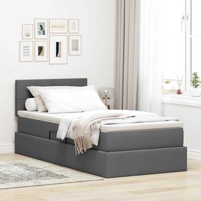 vidaXL Cama com arrumação e colchão Cinza Escuro 90 x 190 cm