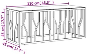 Mesa de centro 110x45x45 cm aço inoxidável e vidro