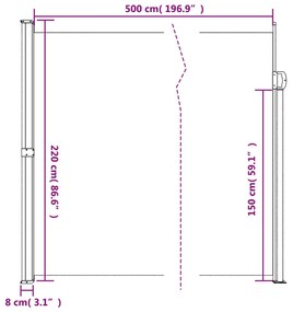 Toldo lateral retrátil 220x500 cm preto