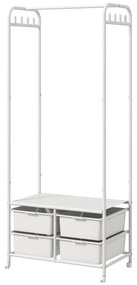 HOMCOM Charriot Moderno 8 Ganchos e 4 Cestos para Armazenamento Charriot com Rodas e Estrutura de Aço 63x37x153 cm Branco