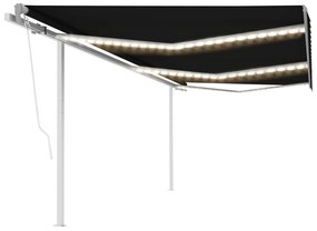 vidaXL Toldo automático com LED e sensor de vento 6x3 m antracite