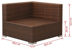 3 pcs conjunto lounge jardim c/ almofadões vime PE castanho