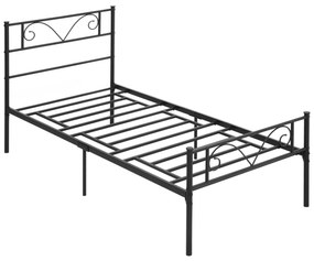 HOMCOM Estrutura de Cama Individual de Metal 31cm para Colchão 90x190cm com Cabeceira com Forma de Mariposa Estrutura de Cama com Espaço em Baixo de Armazenamento 95x196x100cm Preto