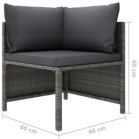 8 pcs conjunto lounge de jardim c/ almofadões vime PE cinzento