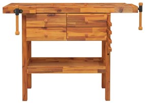 Bancada de trabalho c/ gavetas/tornos 124x52x83cm acácia maciça