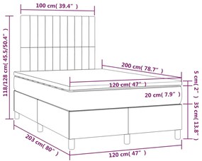 Cama boxspring c/ colchão 120x200 cm veludo cinzento-claro