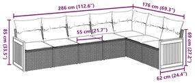 7 pcs conjunto de sofás p/ jardim com almofadões vime PE bege