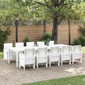 vidaXL Conjunto de Jantar de Jardim de 11 Peças com Almofadas em Rattan Sintético Branco