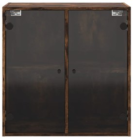 Armário de parede c/ portas vidro 68x37x68,5 cm carvalho fumado