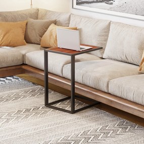 HOMCOM Mesa Lateral para sofá em estrutura de metal em forma de C para sala de estar e quarto 40,6x50,8x63,5 cm Cor de Noz