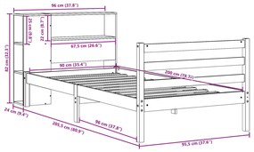 Cama com estante sem colchão 90x200 cm pinho maciço branco