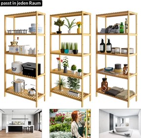 Estante de banho em bambu com prateleiras ajustáveis em altura 130 x 60 x 26 cm Castanho