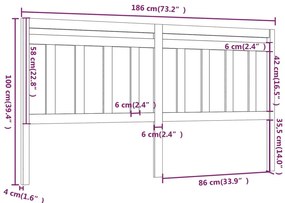 Cabeceira de cama 186x4x100 cm pinho maciço cinzento
