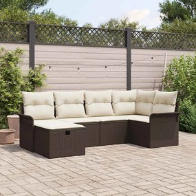 Conjunto de Sofá de Jardim de 6 peças com Almofadas Castanho Rattan Po
