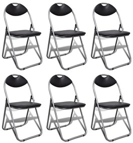 Cadeiras de jantar dobráveis 6 pcs couro artificial e aço preto