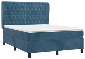 Cama com molas/colchão 140x200 cm veludo azul-escuro