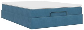 Estrutura de cama otomana com colchão 140x200 cm azul escuro