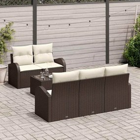Conjunto de Sofás de Jardim 6 Peças com Almofadas Castanho Polirattan