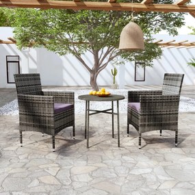 vidaXL 3 pcs conjunto de jantar para jardim vime PE cinzento