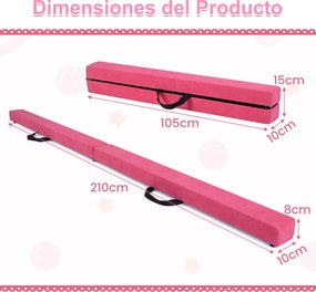 Barra de equilíbrio ginástica dobrável 210 x 10 x 7,5 cm, com base em espuma e madeira antiderrapante, portátil com pega, para uso doméstico, rosa esc